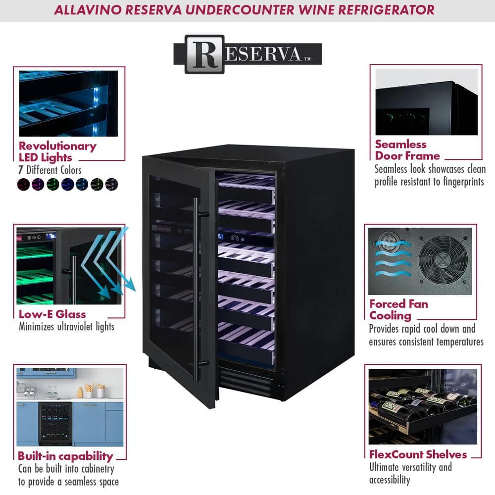 50 Bottle Dual Zone Black Stainless Steel Wine Refrigerator