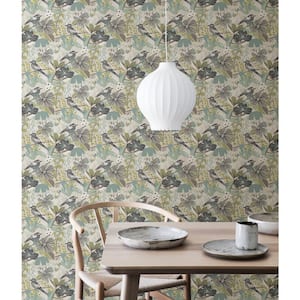 Grey Aqua Jaybird Vinyl Matte Peel and Stick Wallpaper Roll