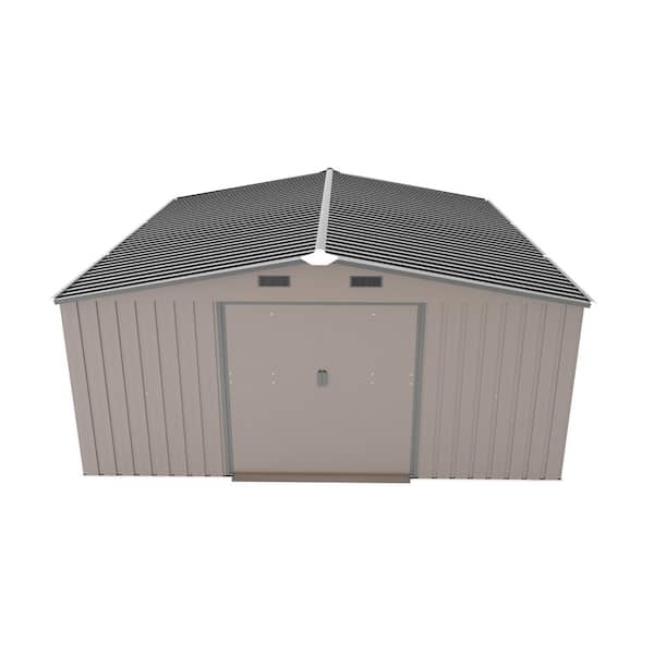 10 ft. x 12 ft. Brown Large Metal Storage Shed Garden Tool Storage House with Two Daylight Windows