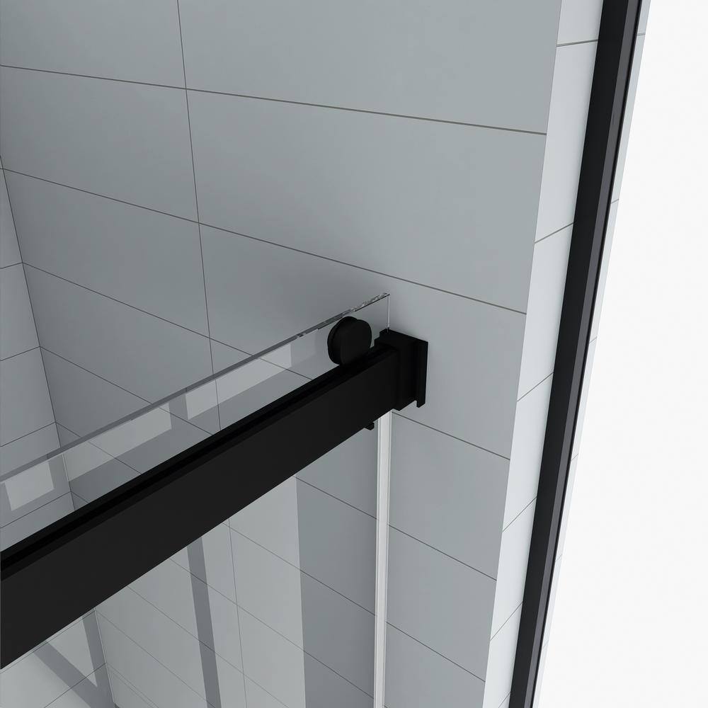 Matte Black Frameless Sliding Shower Door with Clear Tempered Glass