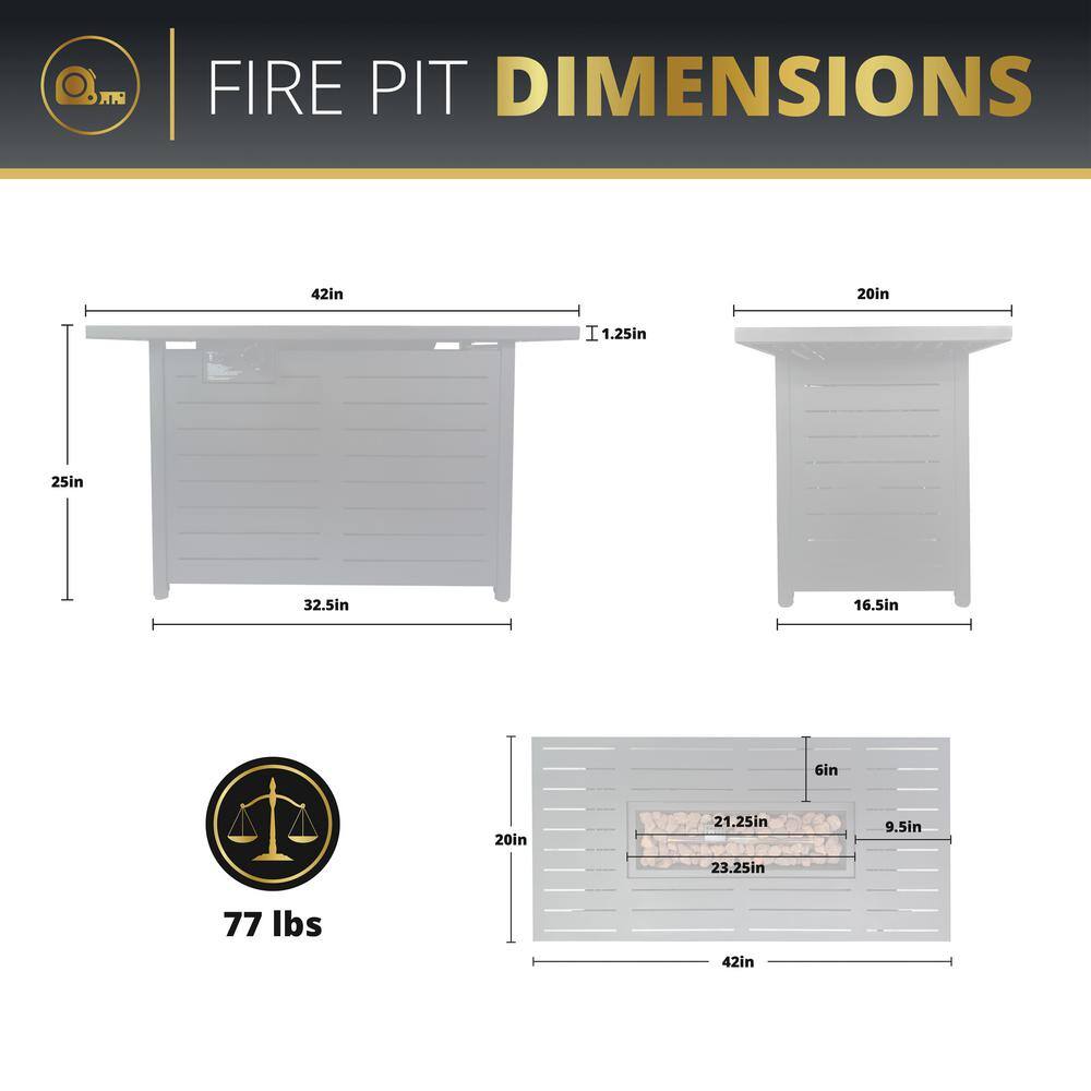 Black Aluminum 45" Gas Fire Pit Table with Lava Rocks