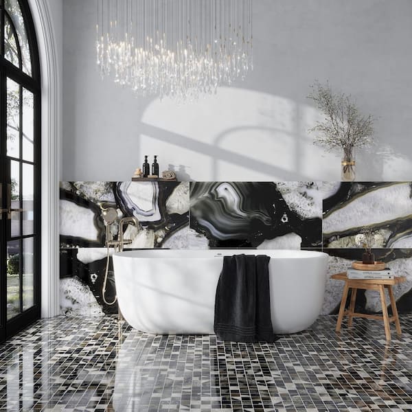 Splendor 24 in. x 48 in. Lappato Black Porcelain Natural Agate Large Format Tile (15.5 sq ft/case)-2 Pack