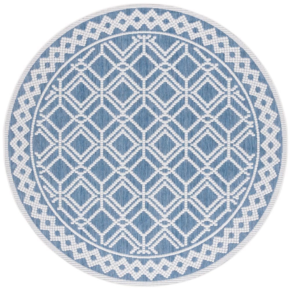 Bermuda Navy/Ivory 7 ft. x 7 ft. Border Geometric Diamond Round Indoor/Outdoor Area Rug price history on PriceWatchPro