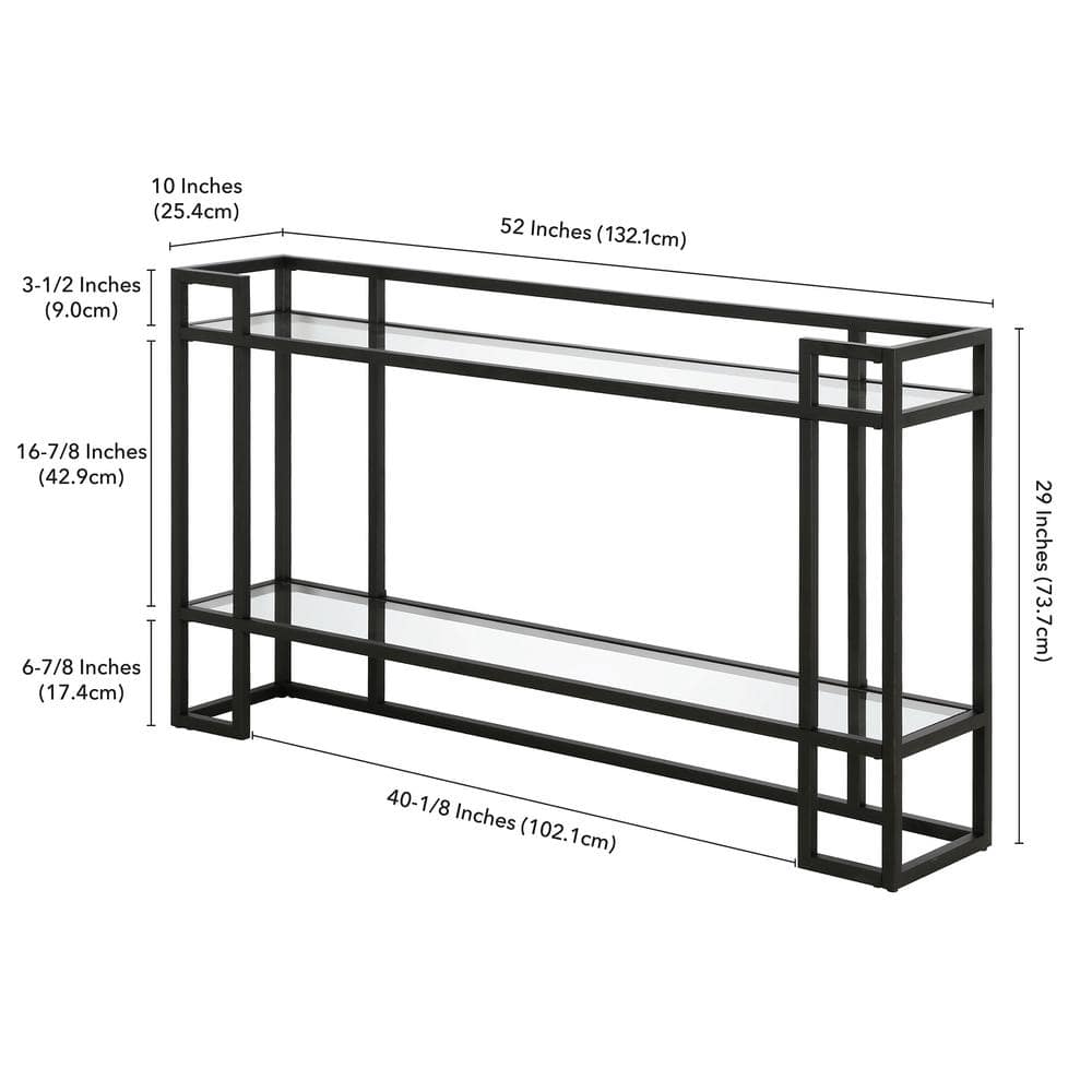 Uriel Blackened Bronze Metal & Glass Console Table with Storage
