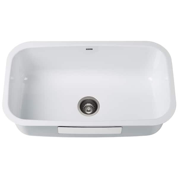 KRAUS Pintura 31 1/2-inch 16 Gauge Undermount Single Bowl Enameled Steel Kitchen Sink in White