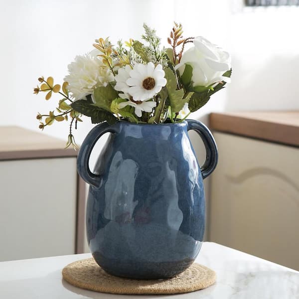 Unbranded Ceramic Vase with 2-Handles, Modern Farmhouse Vase for Home Decor, Rustic Pottery Vase