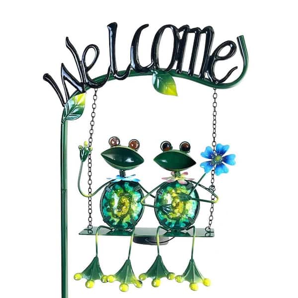 48 in. Solar Waterproof Frog Swing - Garden Welcome Decor Stake