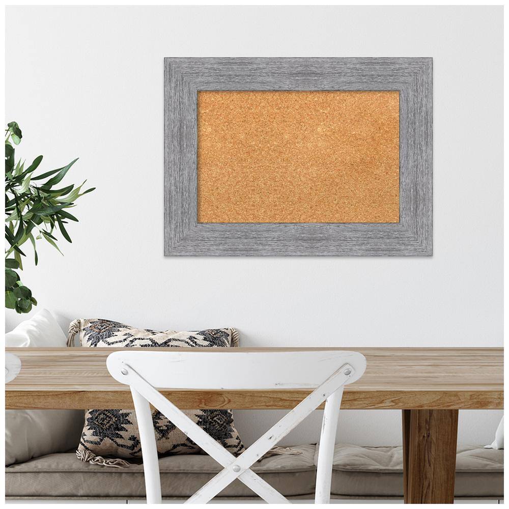 Rustic Gray Framed Natural Cork Bulletin Board