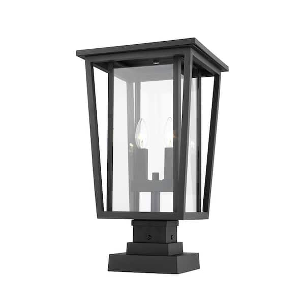 Unbranded Seoul 20.75 in. 2-Light Black Aluminium Hardwired Outdoor Weather Resistant Pier Mount Light With No Bulb Included