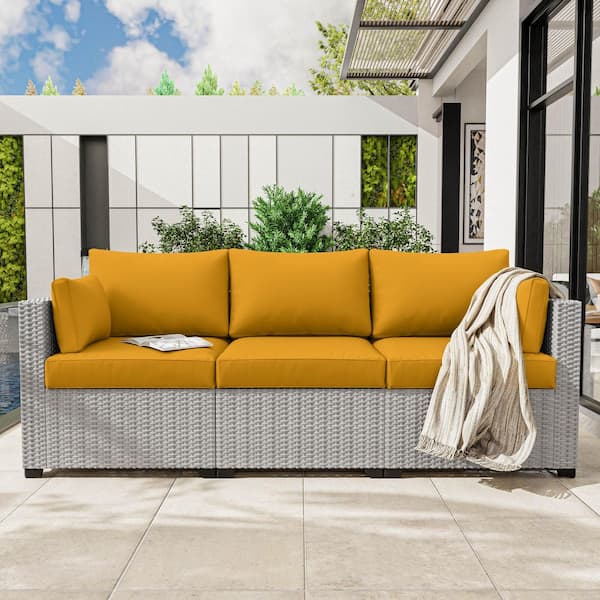 25.6 in. x 23.6 in. x 4 in. (8-Piece) Deep Seating Outdoor Lounge Cushion with Lumber Pillow Cushion Yellow