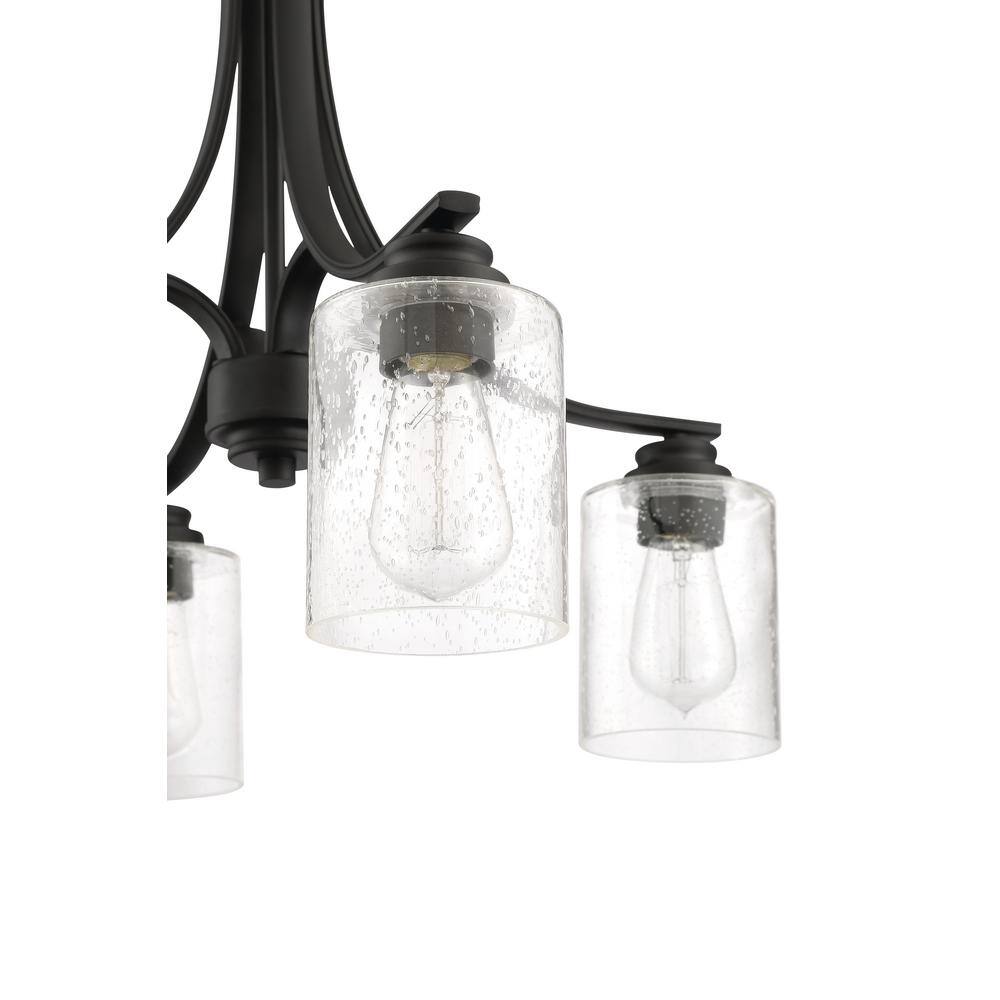 Flat Black and Clear Seeded Glass 4-Light Chandelier