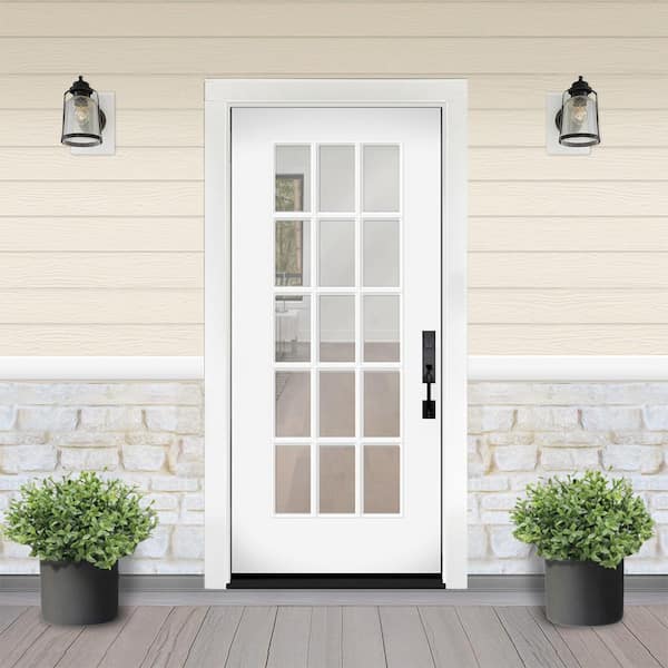 Reliant 32 in. x 80 in. Left-Handed FullLite 15L SDL Clear Glass White Finish Fiberglass Front Door Slab