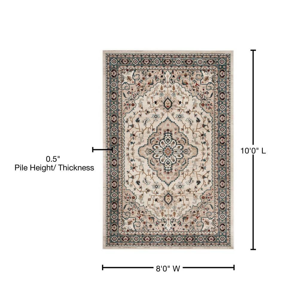 Gray and Cream 8' x 10' Synthetic Traditional Area Rug