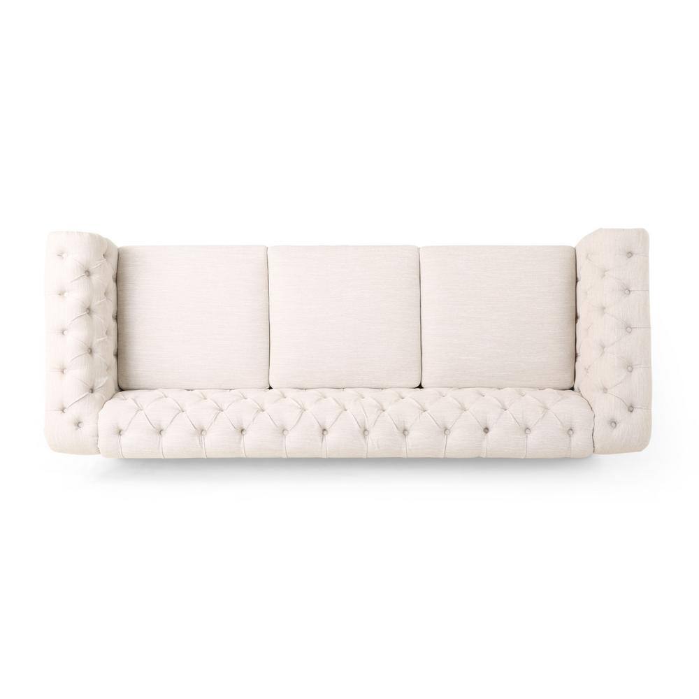 Beige Tufted Chesterfield Sofa with Nailhead Accents and Wood Frame