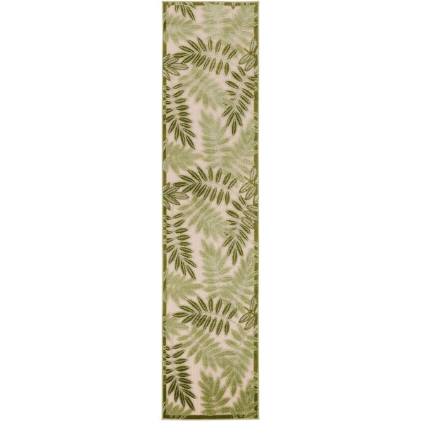 Nourison Aloha Ivory Green 2 ft. x 6 ft. Floral Contemporary Indoor/Outdoor Runner Area Rug