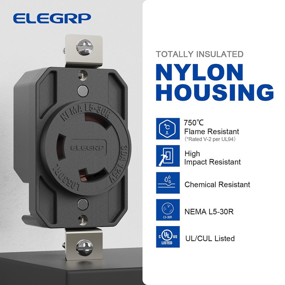 Black Tamper Resistant Single In-Wall Outlet with Nylon