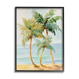 Tropical Palm Trees on Coastal Beach Sand by Lanie Loreth Framed Nature Texturized Art Print 24 in. x 30 in.