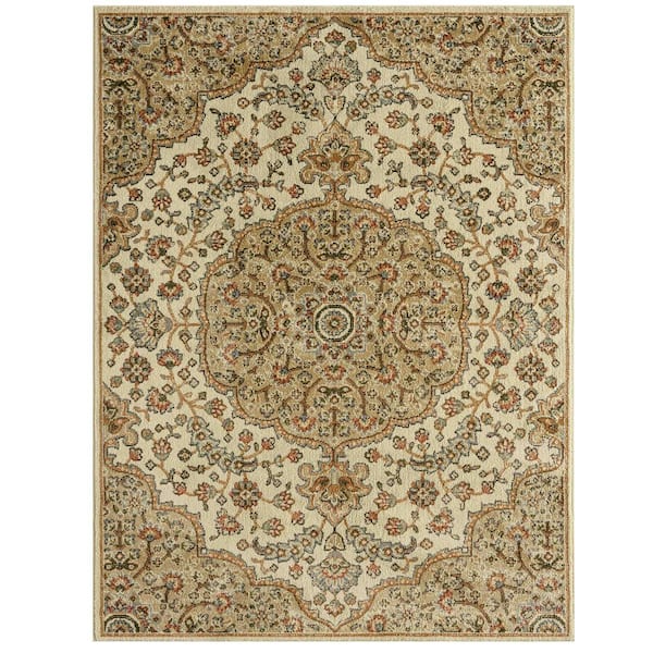 Home Dynamix Royalty Medallion Beige/Ivory 8 ft. x 10 ft. Geometric Area Rug