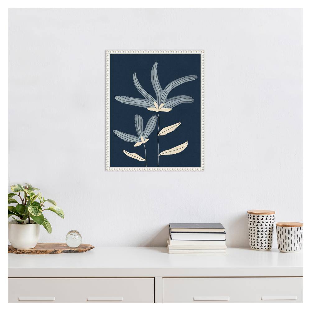 Two Flowers Abstract Navy and White Canvas Wall Art