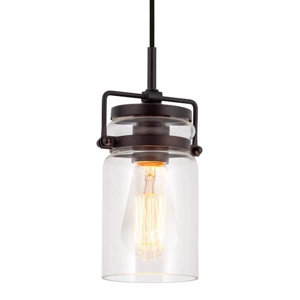 Kira Home Wyer 60-Watt 1-Light Bronze Industrial Pendant Light with Clear Shade, No Bulb Included
