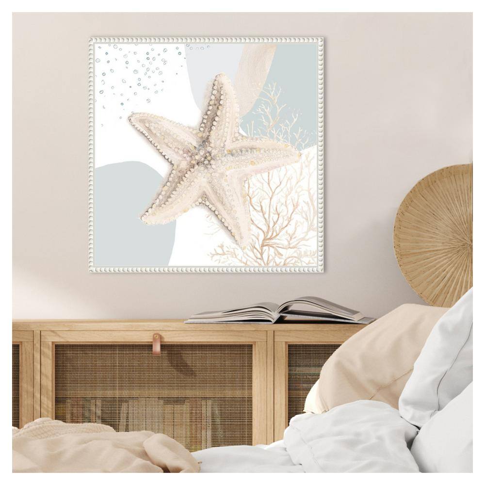 Ocean Oasis Starfish Coastal Canvas Wall Art with White Frame