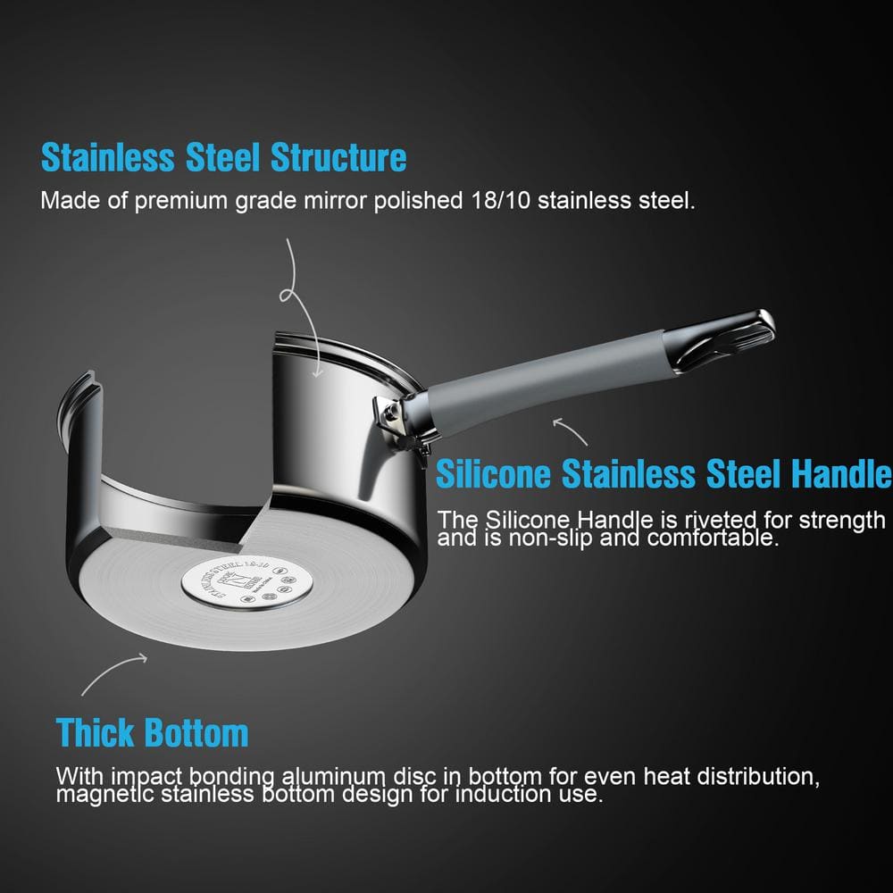 12-Piece Stainless Steel Cookware Set with Glass Lids and Silicone Handles