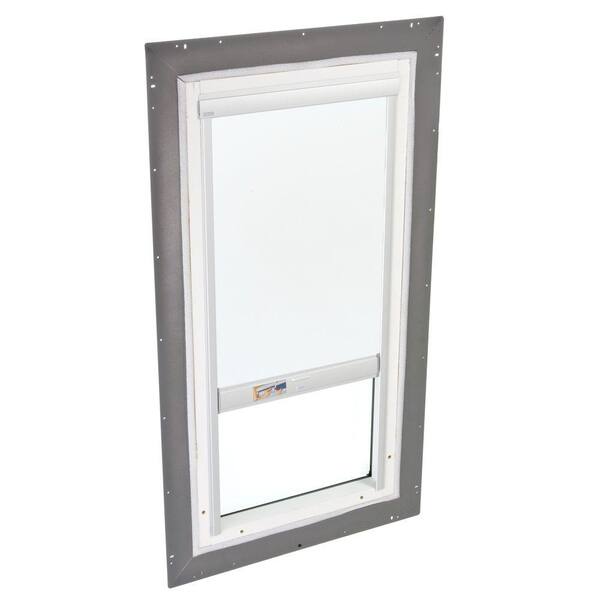 VELUX 22-1/2 in. x 46-1/2 in. Fixed Pan-Flashed Skylight with Tempered LowE3 Glass and White Solar-Powered Blackout Blind