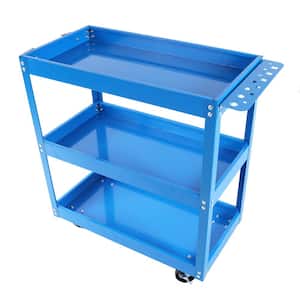 Blue Steel Pantry Organizer Tool Cartwheels, 3 Tier Rolling Mechanic Utility Cart Lockable Wheels