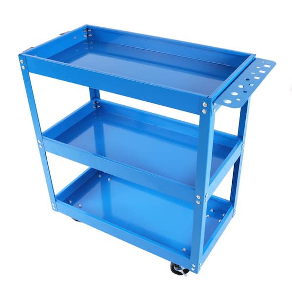 Tileon Blue Steel Pantry Organizer Tool Cartwheels, 3 Tier Rolling Mechanic Utility Cart Lockable Wheels