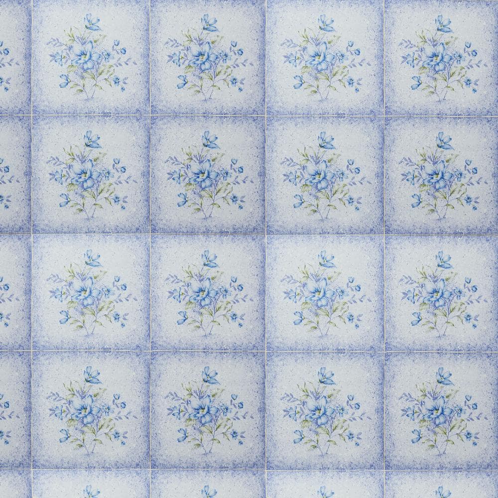 Flowers in Tiles Cerulean Blue, Mauve Vinyl Strippable Roll (Covers 26.6 sq