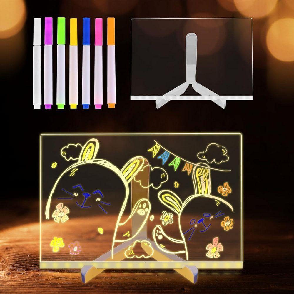 7-Color LED Note Board with Light-Up Acrylic Message Panel, 7 Pens