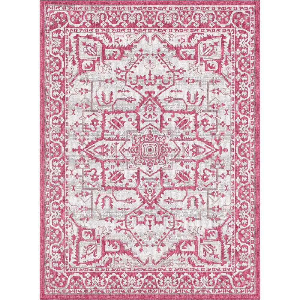 Lia Celesine Persian Oriental Medallion Fuschia 7 ft. 10 in. x 10 ft. 6 in. Indoor/Outdoor Area Rug -  Well Woven, LIA-190-7