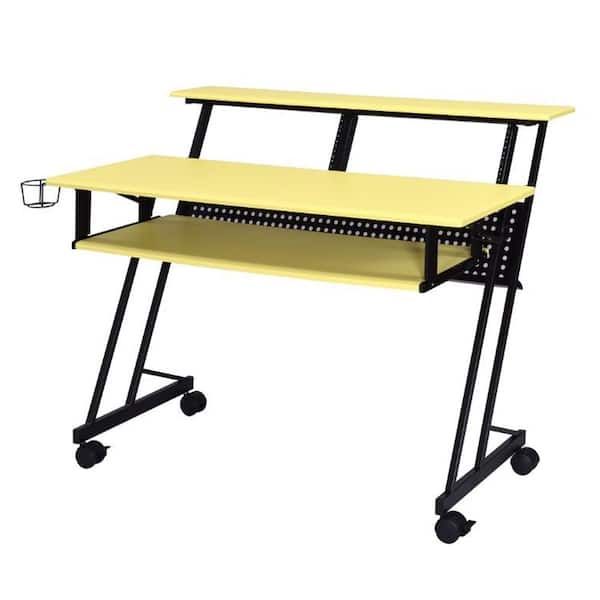 Acme Furniture Suitor 29 in. Rectangle Yellow and Black Metal Music Recording Studio Desk with Shelve