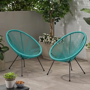 Ansor Black Metal Outdoor Patio Lounge Chair in Teal (2-Pack)