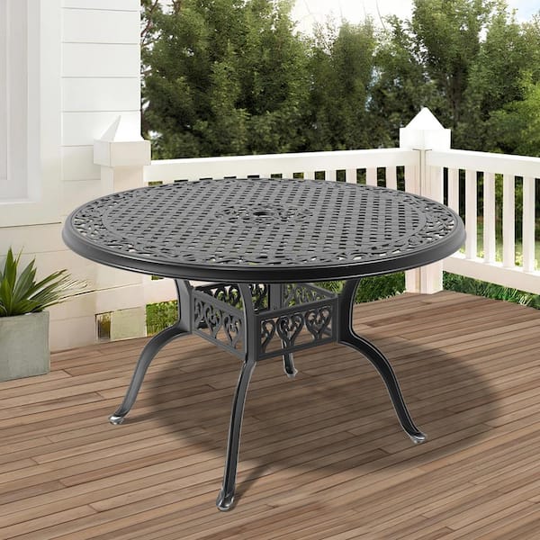 Willit 47.24 in. Black Round Cast Aluminum Outdoor Dining Table