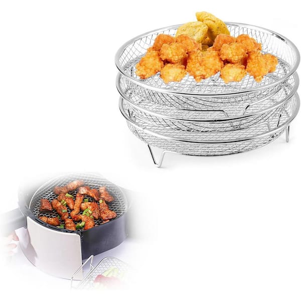 Stainless Steel Stackable Air Fryer Rack Silver Air Fryer Basket Cooling Rack Accessories for 4.2-5.8 qt. Oven