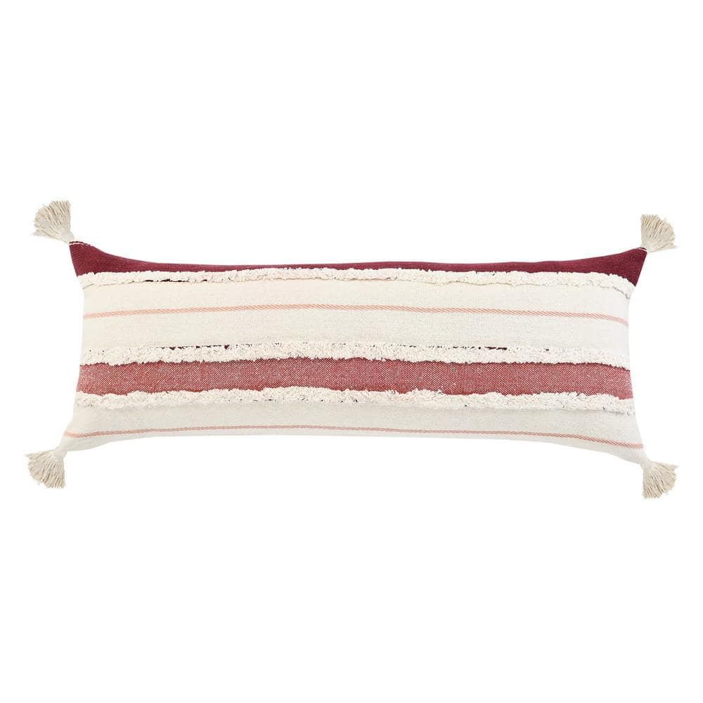 Quarry Berry Maroon Red /White Tufted Striped Tassels Soft Poly-Fill 14 in.