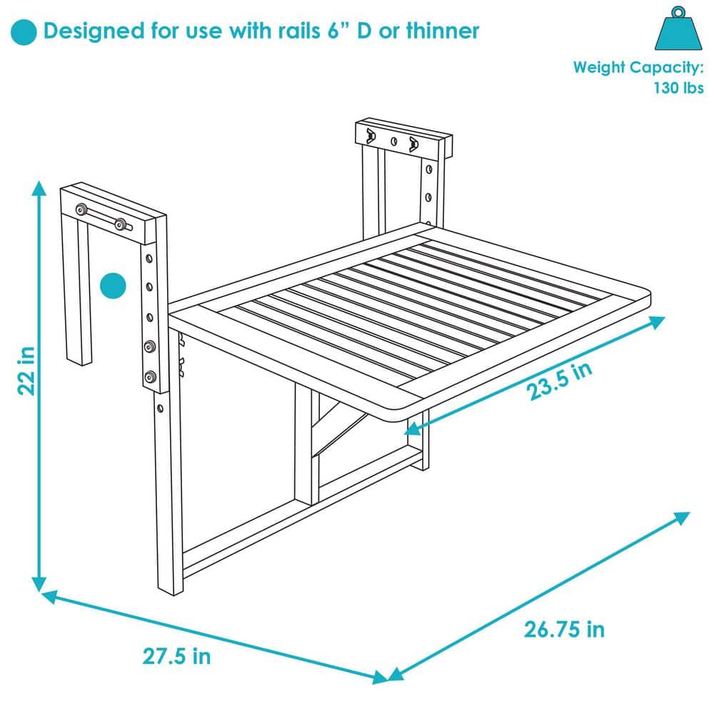 Sunnydaze Brown Meranti Wood Folding Balcony Table