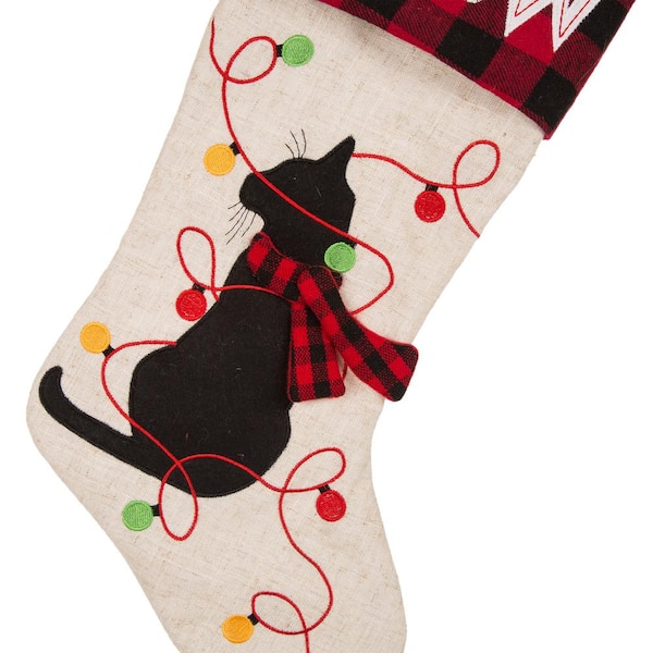 Glitzhome 21 in. L LED Embroidered Linen Christmas Stocking - Reindeer  1113203055 - The Home Depot