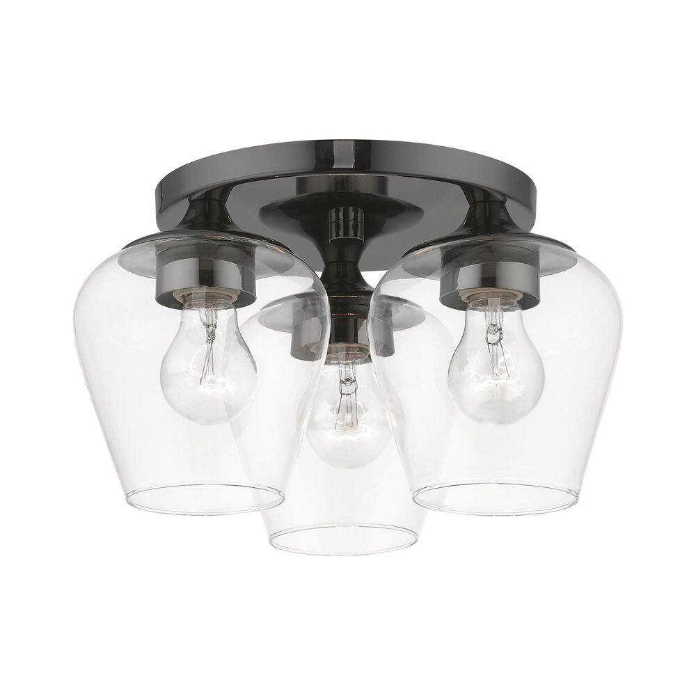 Willow 3-Light Black Chrome Flush Mount with Clear Glass Bowl