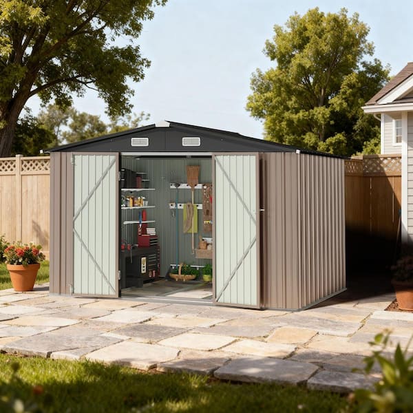 9 ft. W x 7 ft. D Metal Storage Shed with Metal Frame Floor, Lockable Door, and Vents (80 sq. ft. )