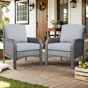 Aster Gray Wicker Outdoor Patio Stationary Lounge Chair with Dark Gray Cushions