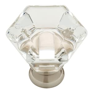 Modern Hexagon 1-3/4 in. (45 mm) Satin Nickel and Clear Acrylic Cabinet Knob