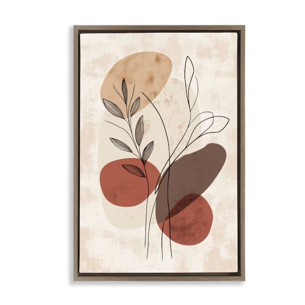 Sprig Outlines Neutrals by LSR Design Studio Brown Floater Frame Nature Graphic Art Print 31 in. x 21 in.