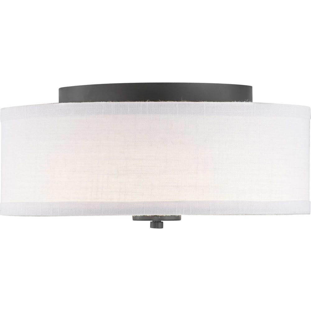Graphite and White Fabric LED Flush Mount Light, 13-inch