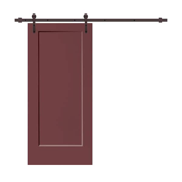 CALHOME 30 in. x 80 in. 1-Panel Maroon Stained Composite MDF Interior Sliding Barn Door with Hardware Kit