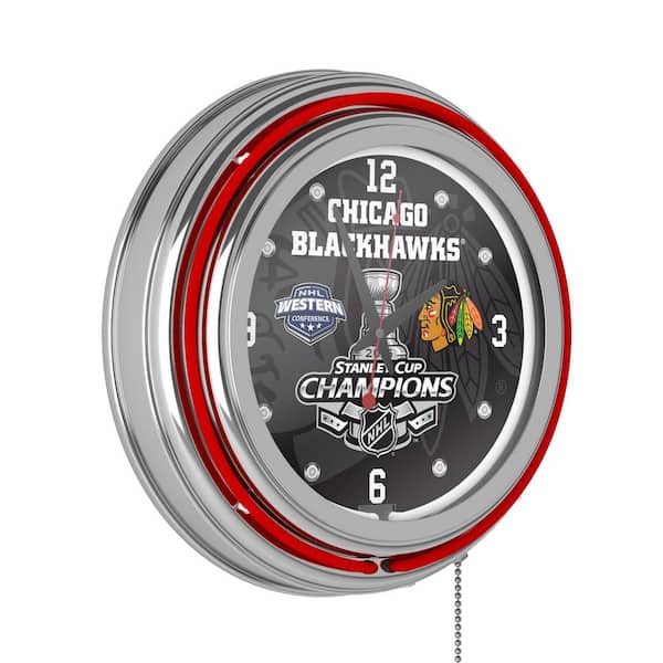 Unbranded Chicago Blackhawks Red 2015 Stanley Cup Champs Lighted Analog Neon Clock