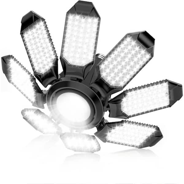 25000-Lumens LED Garage Ceiling Light with 8-Adjustable Panels and Center Spotlight 6500K E26/E27 Socket