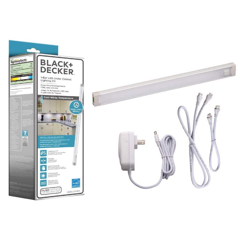 Black+decker LED Under Cabinet Lighting Kit, 1-Bar, Cool White, 9