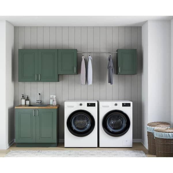 MILL'S PRIDE Greenwich Aspen Green Plywood Shaker Stock Ready to Assemble Kitchen-Laundry Cabinet Kit 24 in. x 84 in. x 106 in.